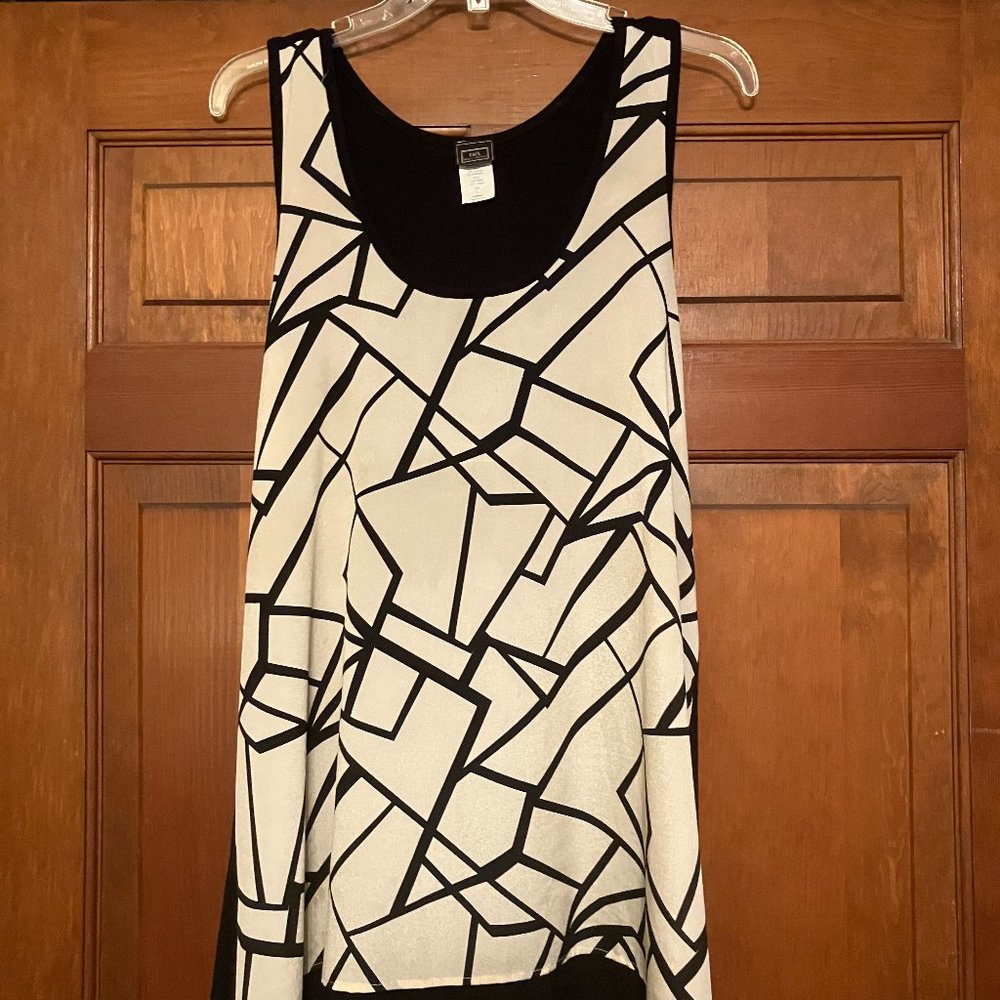 Cream/black patterned sleeveless tunic